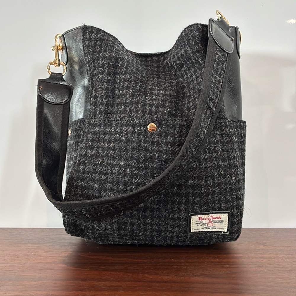 Harris Tweed Black and Gray Houndstooth Bag - NEW